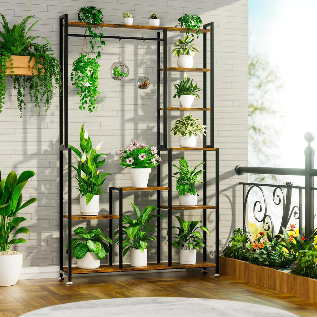 CODACE Plant Stand Indoor with Grow Light - 71 Inches Tall Plant Shelf | 8 Tiered Large Metal Plant Stand, Square Stand