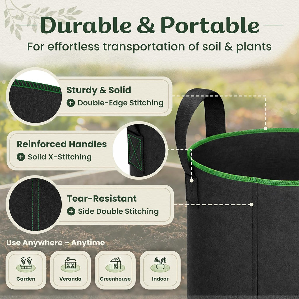Mabel's Gardening 10-Pack 15 Gallon Grow Bags - Garden Planting Bags 17.7 x 14.2 INCH Made of 8.85 oz/yd² (300g/m²)