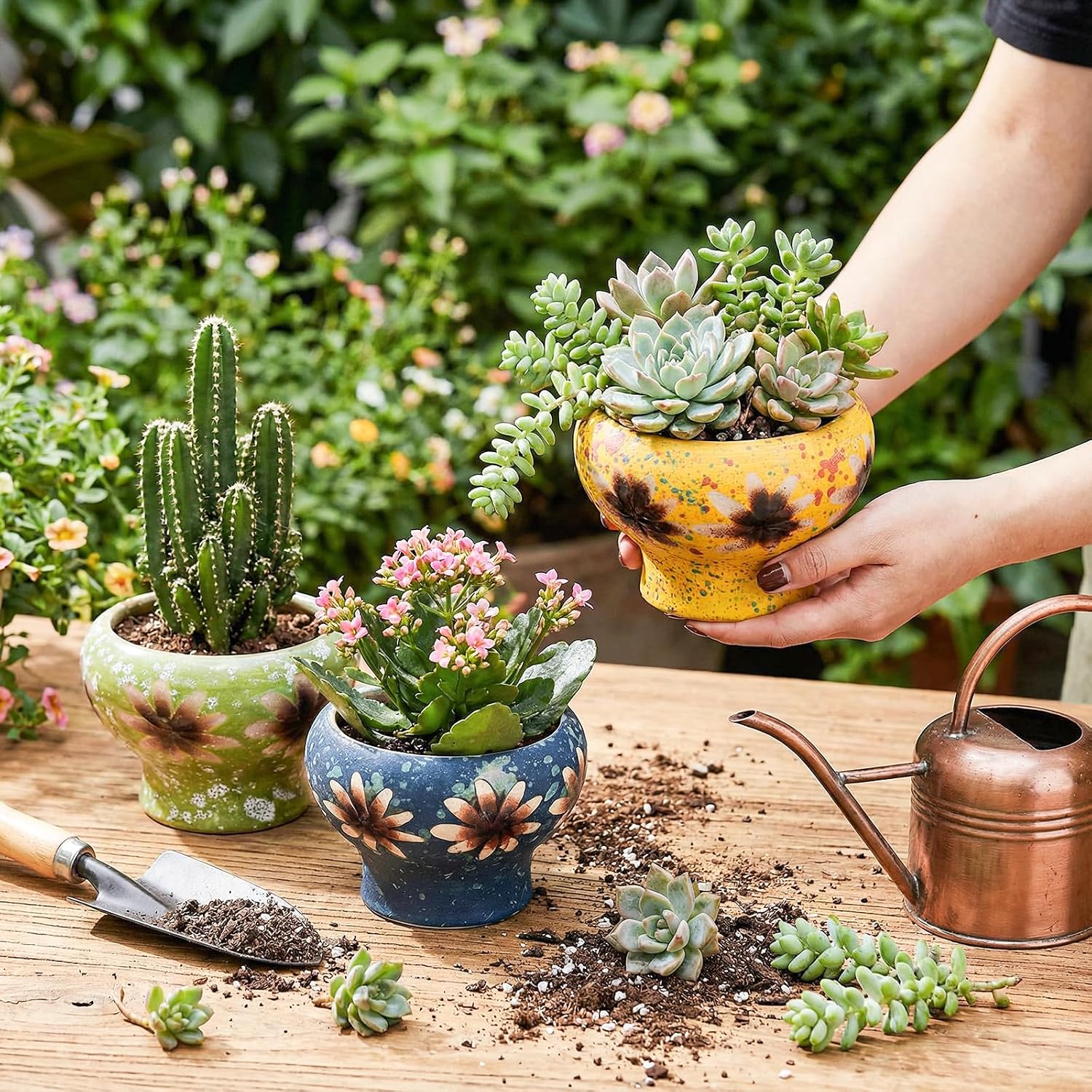 4 Inch Small Succulent Planters, Set of 4 | Hand Crafted Ceramic Plant Pots with Drainage, Colorful Decorative Flower