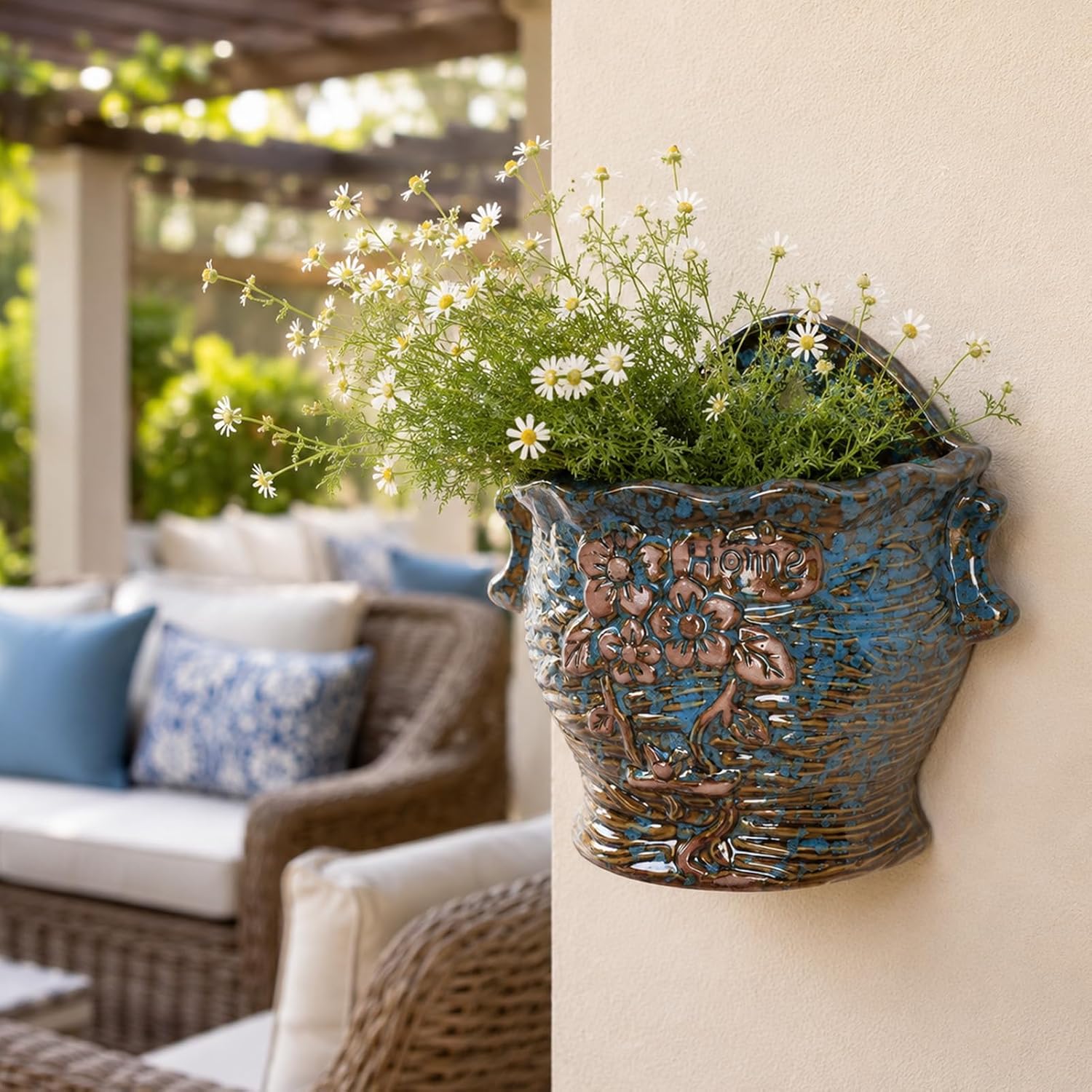 Ceramic Wall Planter for Indoor and Outdoor Plants, Decorative Ceramic Hanging Planter with Drainage Hole, Wall Hanging