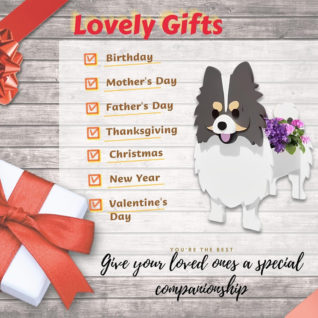 Grey and White Pomeranian Dog Planter, Animal Shaped Flower Pot | Cute Plant Gift for Women and Pet Lovers, Indoor