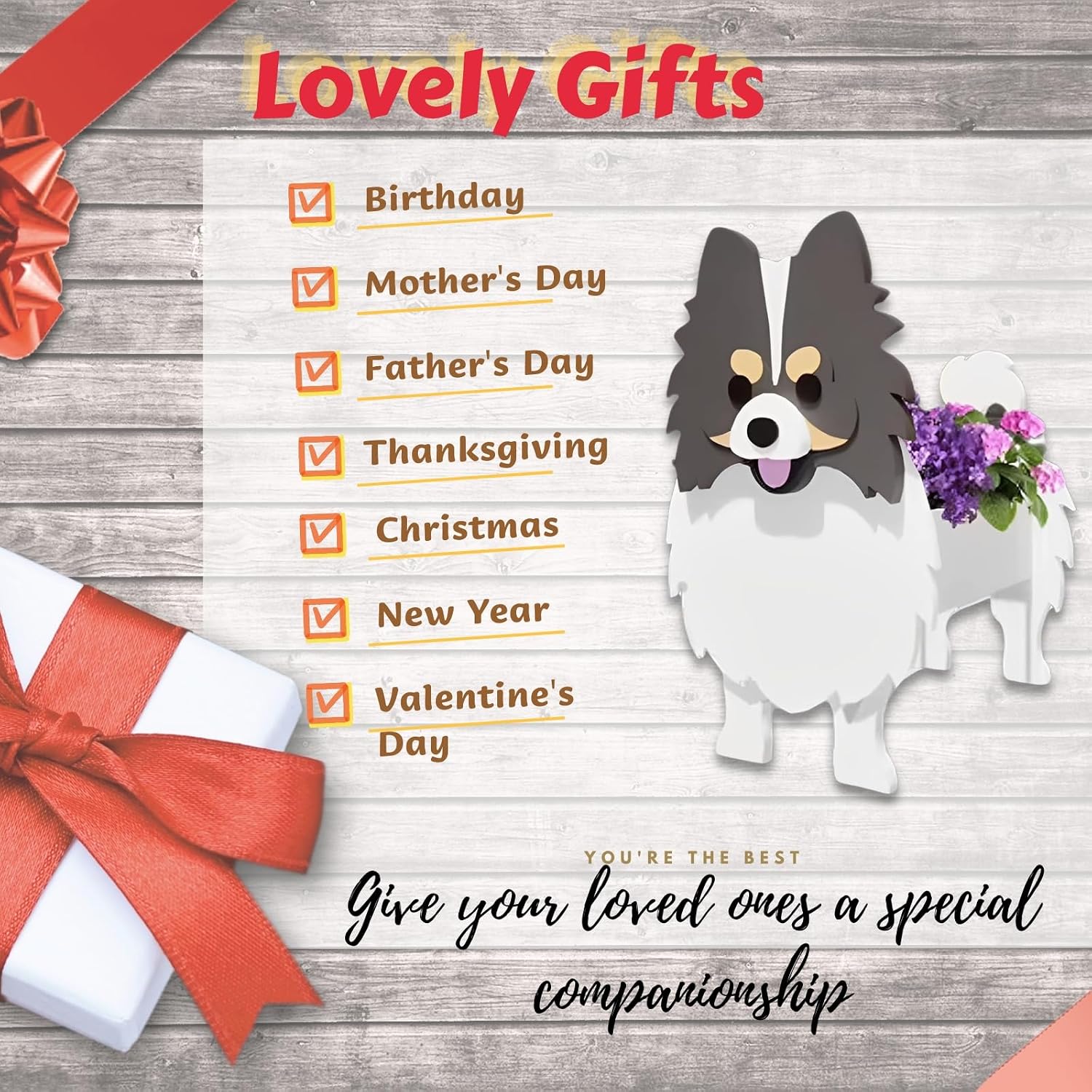 Grey and White Pomeranian Dog Planter, Animal Shaped Flower Pot | Cute Plant Gift for Women and Pet Lovers, Indoor