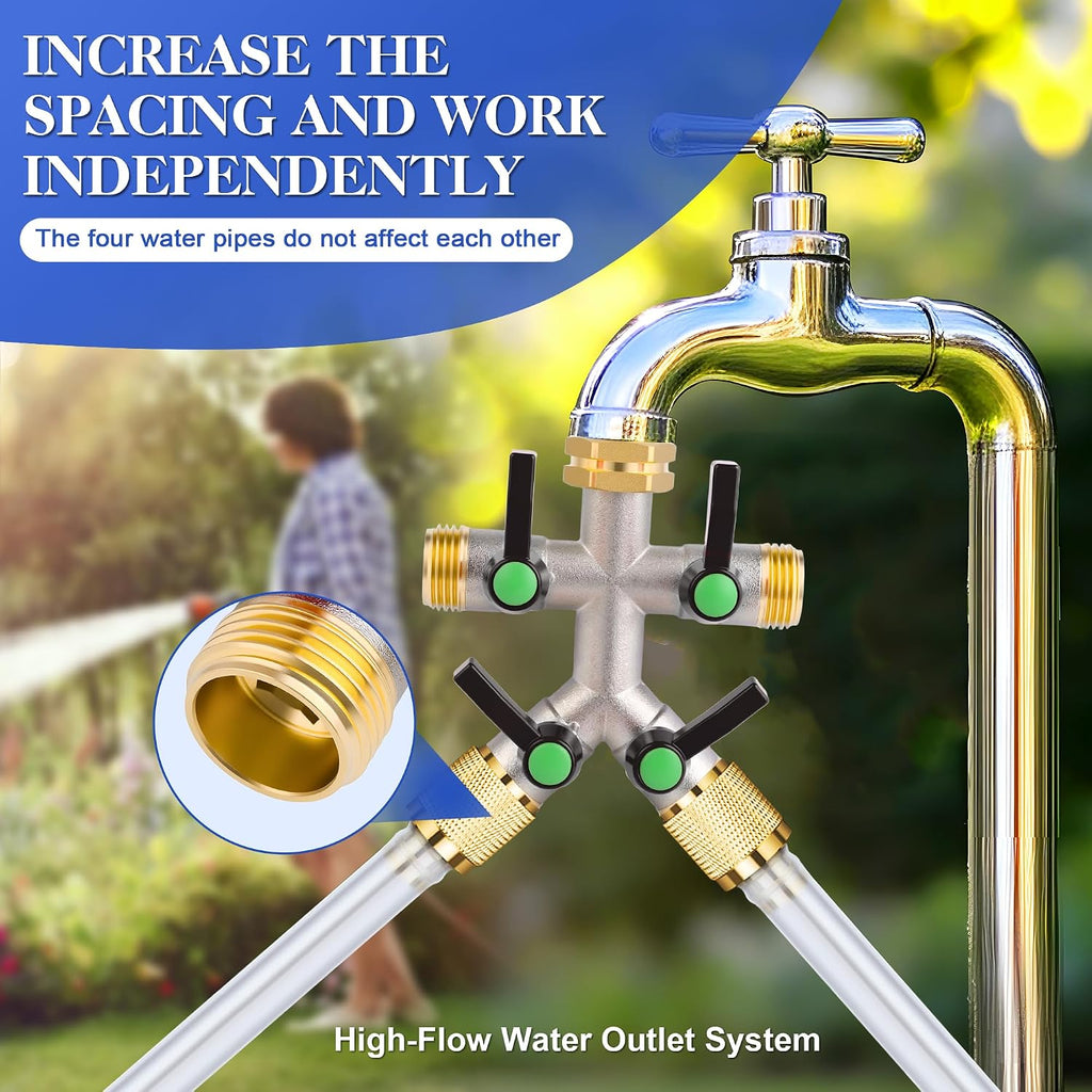 EJW Hose Splitter 4 Way, Garden Hose Splitters, Heavy Duty Faucet Splitter,Rv Brass Water Hose Y Splitter, Hose