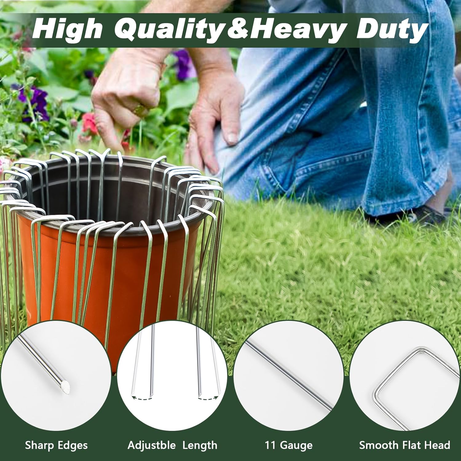 Landscape Staples 6 Inch 500 Pack, Heavy Duty 11 Gauge Hot-Dip Galvanized Garden Stakes for Weed Barrier, Landscape
