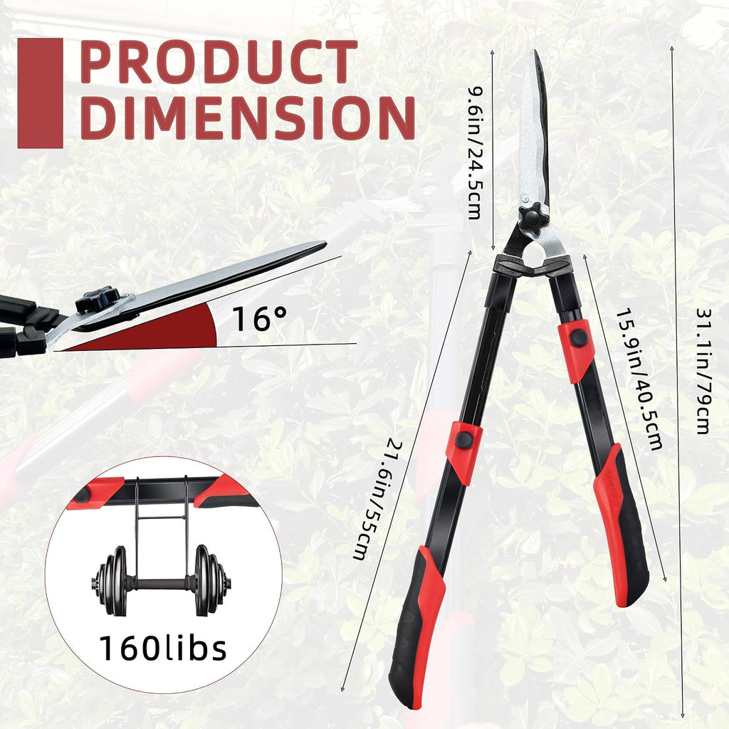 YRTSH Hedge Shears, Extendable 26"-32" Hedge Clippers with Sharp Wavy Blade | Manual Hedge Shears for Trimming Borders