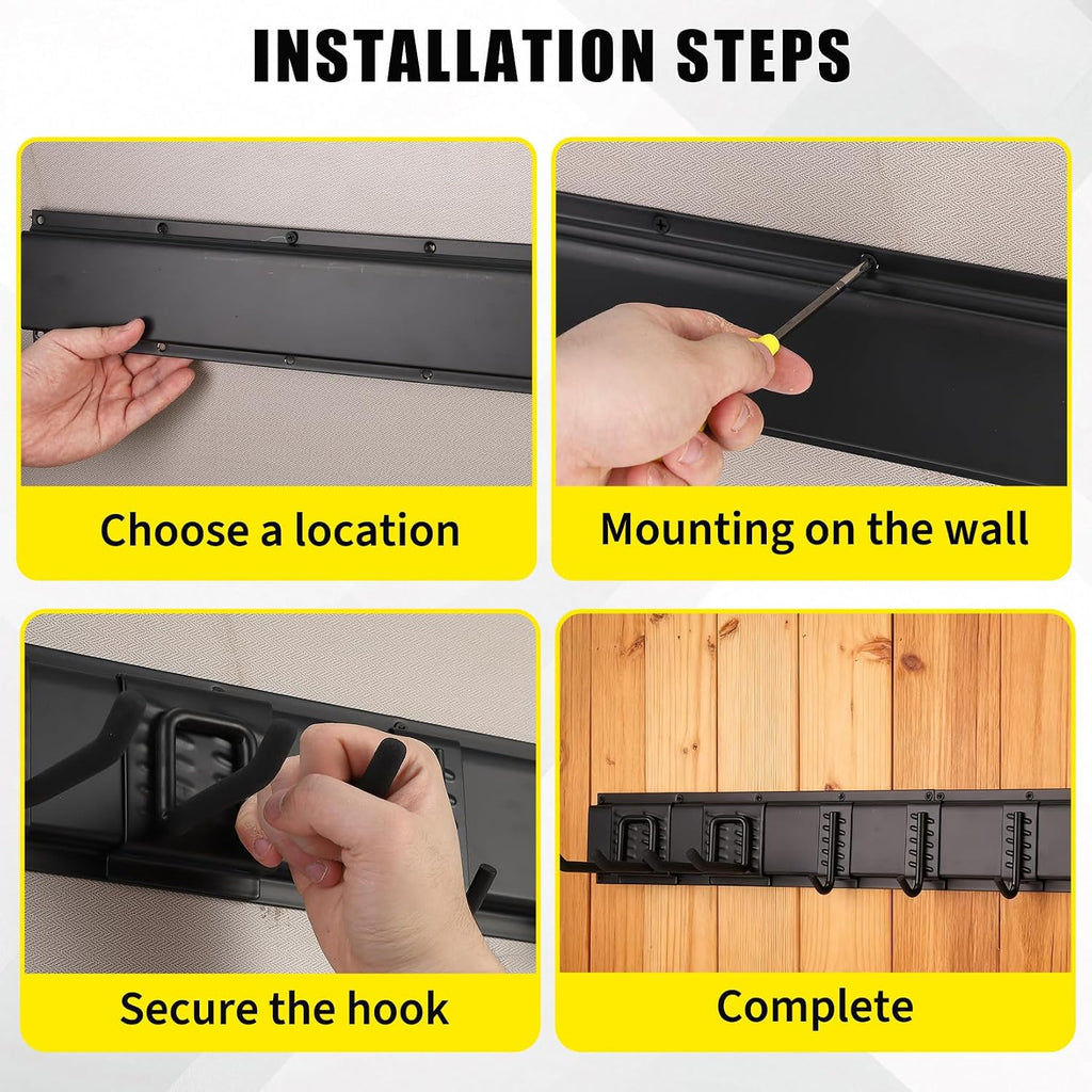 Garvee 64 Inch Garage Tool Organizer Wall Mount, Heavy Duty Garden Tool Storage Organization with 12 Adjustable Hooks