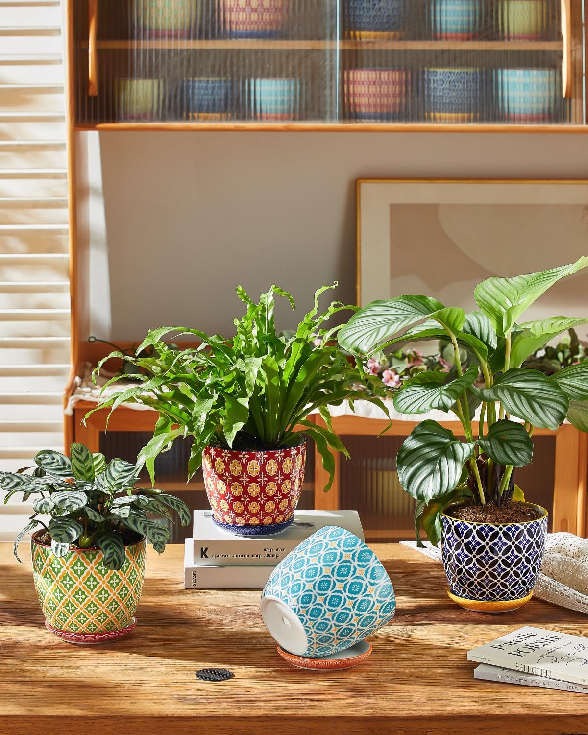 Metahom Ceramic Plant Pots, 5.8 Inch Flower Pots for Indoor Plants, Colorful Planters with Drainage Hole & Saucer