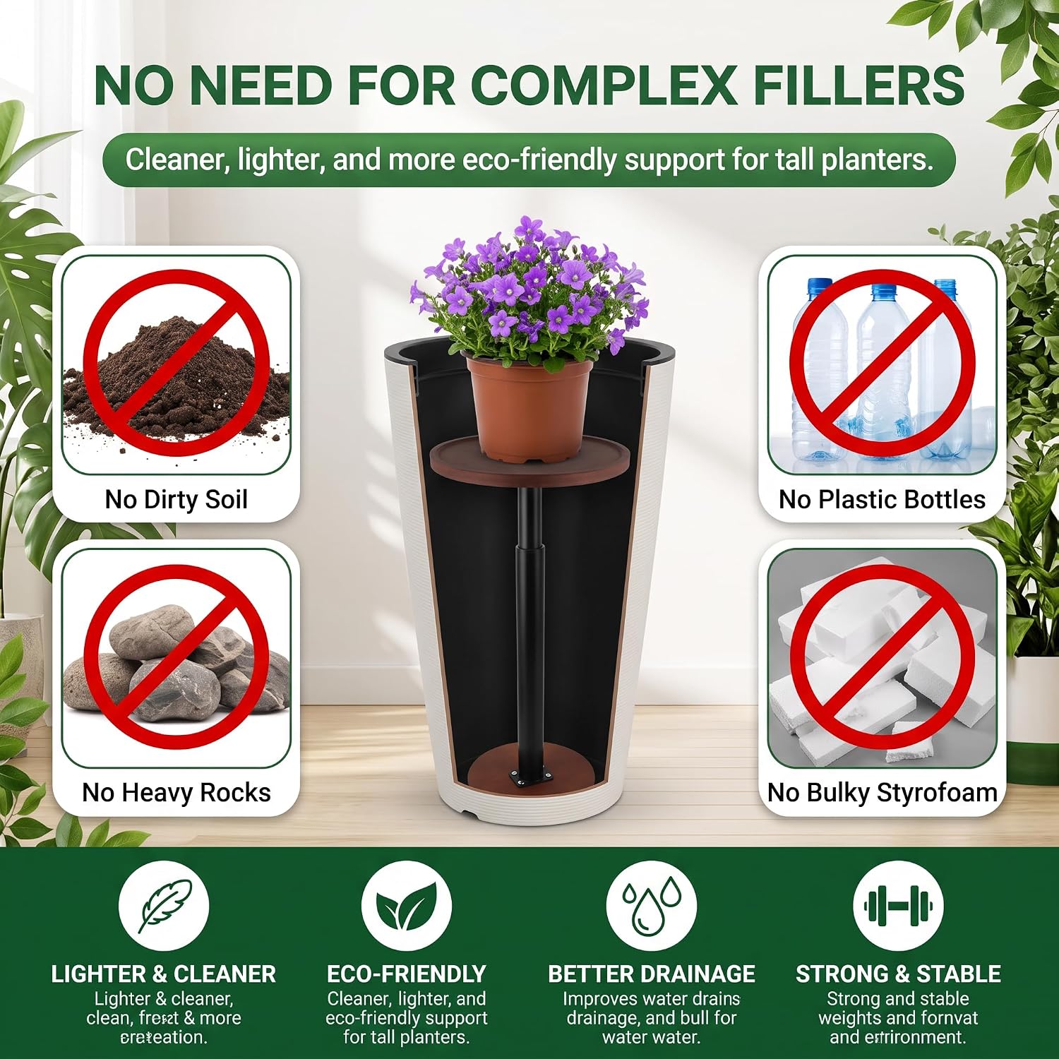LUTTY 2 Pack Plant Risers for Inside Pots, Wooden 13.8-21.7" Adjustable Height Plant Riser