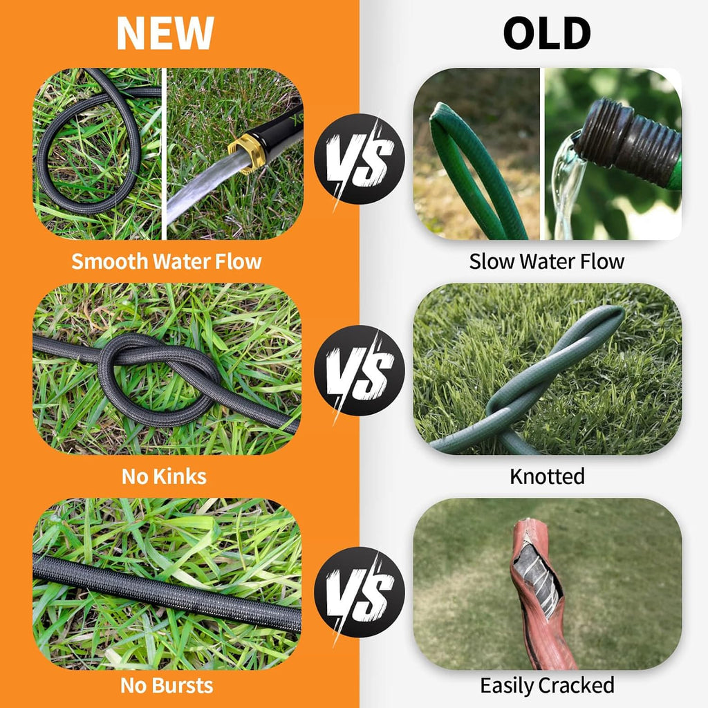 Garden Hose 50Ft, Flexible Lightweight Water Hose, Brass Fittings, Black | Double latex core, leak-proof, no kink