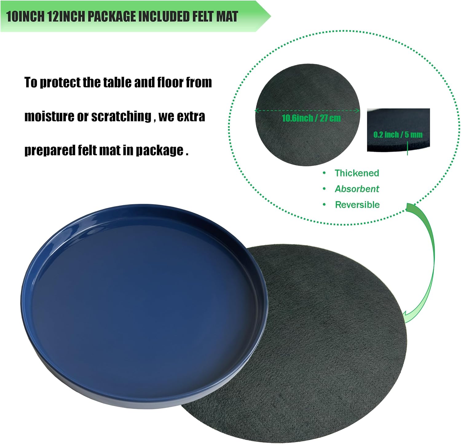Yukfona Ceramic Plant Saucer Tray 1 Pcs 10 Inch Blue, 10.83" OD x10.24 ID x1.1 Deep| Fits Flower pots Bottom≤ 10.24"