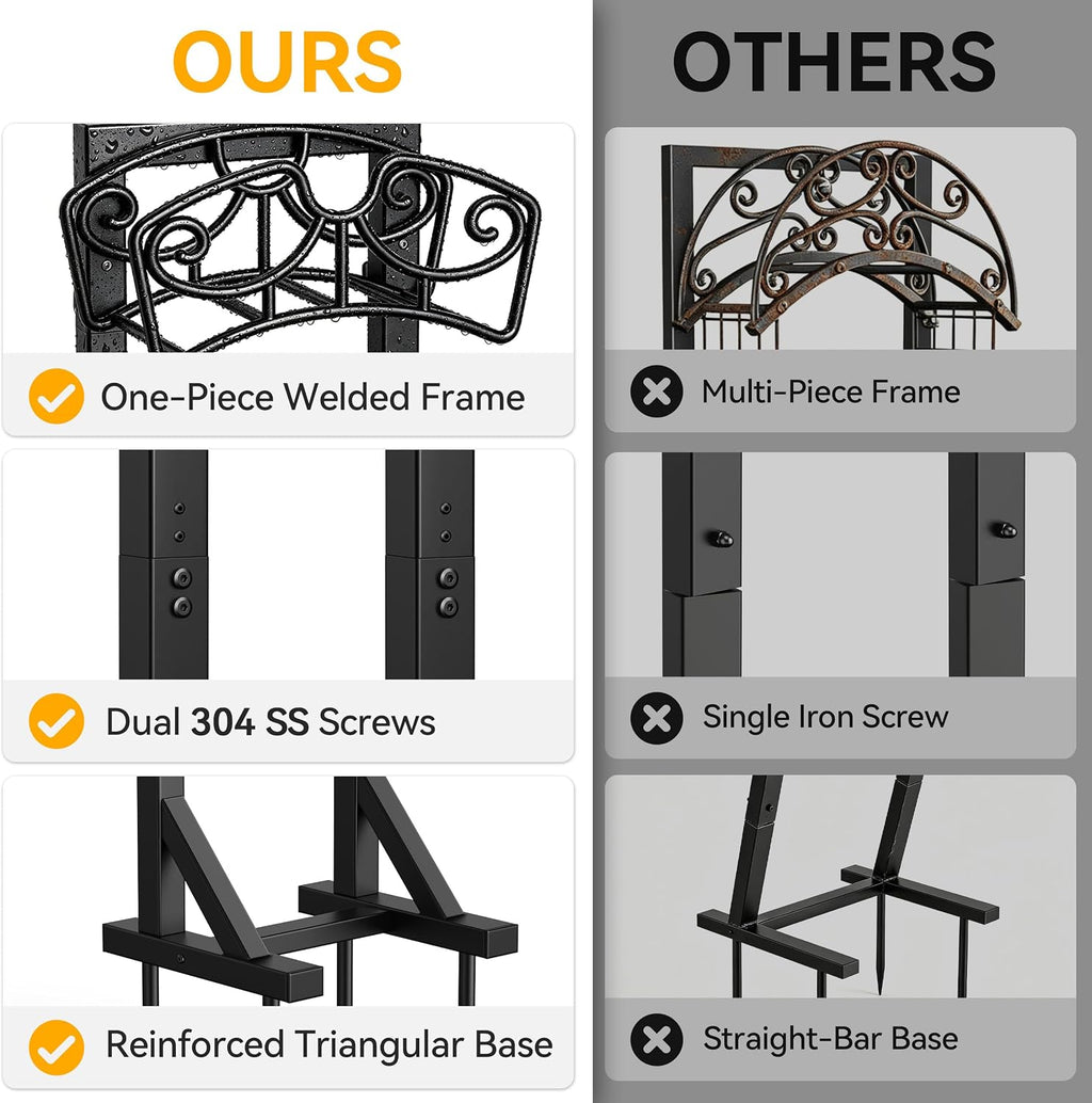 Garden Hose Holder Stand, Freestanding Metal Water Hose Storage Rack with Hooks for Outside Yard Lawn, Heavy Duty