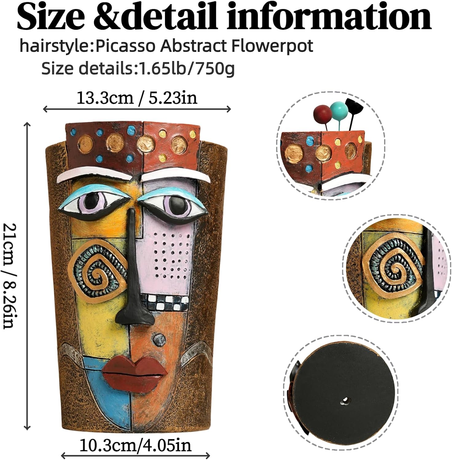 Picasso Abstract Face Flower Pot,Plant Pot with Facial Expressions,Handmade Resin Plant Pot with Drainage Holes,for