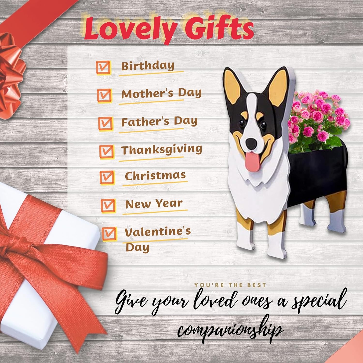 Welsh Corgi Dog Planter Pots, Animal Shaped Flower Pot | Large Cute Plant Gift for Women and Pet Lovers, Indoor Outdoor