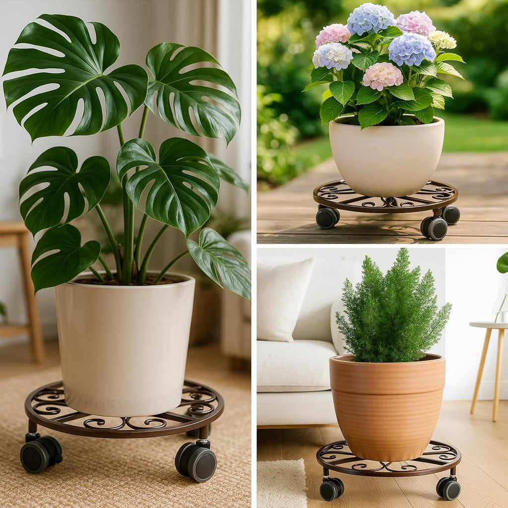 3 Pack Plant Caddy with Wheels Heavy Duty 13.5 Inches Metal Plant Stand with Wheels Plant Dolly Rolling Plant Stand