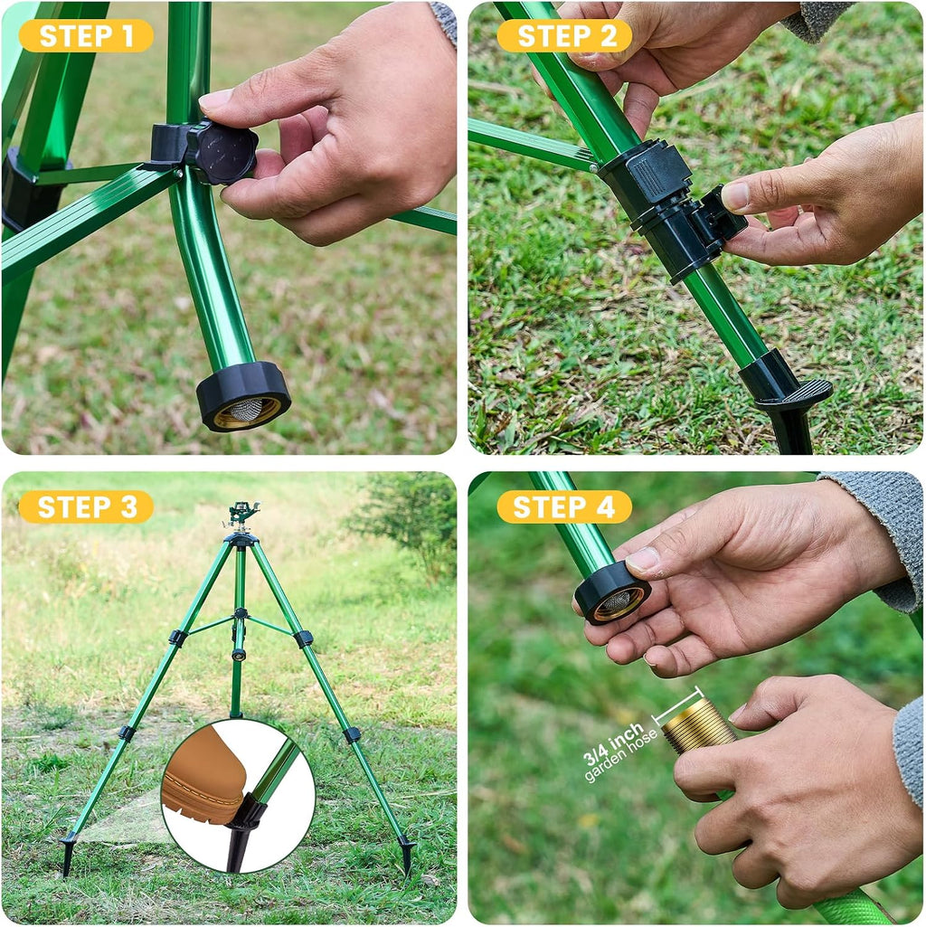 Sprinklers for Yard, Up to 50% Larger Watering Coverage, 2026 Heavy-Duty Impact Lawn Sprinkler on Spike Tripod Base