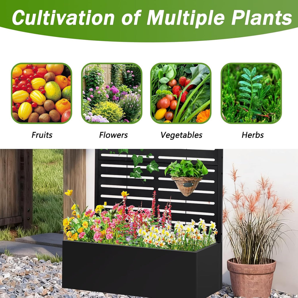 Metal Raised Garden Bed with Trellis,Planter Box for Climbing Plants, Vegetables & Vines, Features Drainage Holes and