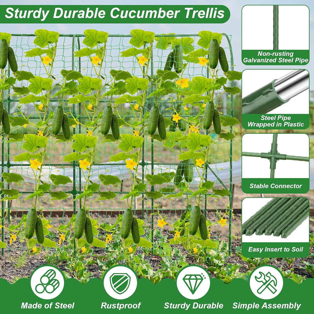 67 x 50 Cucumber Trellis for Raised Bed, U-Shape Metal Large Garden Trellis for Climbing Plants Outdoors with Netting