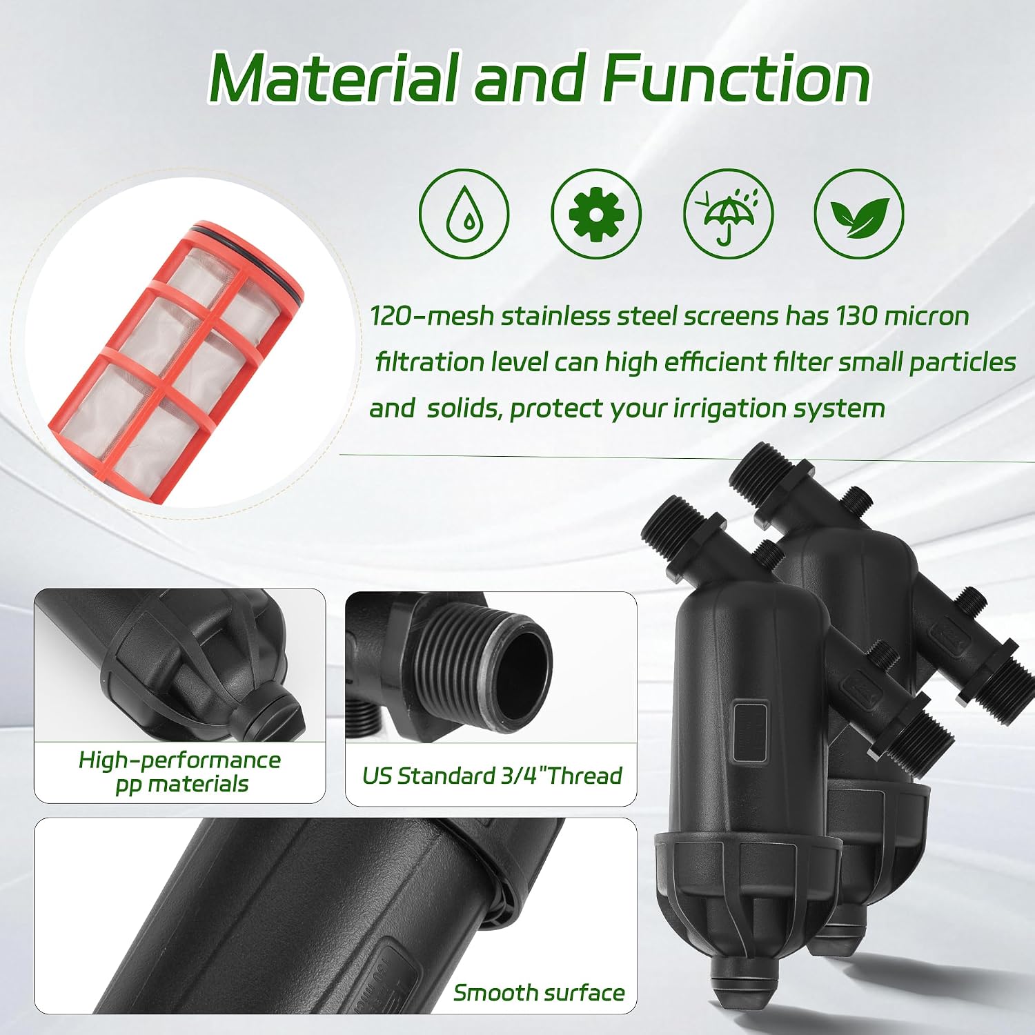 2 PCS US Standard 3/4 Drip Irrigation Y Filter (120 Mesh Screen) | USA Garden Hose 3/4 GHT Male Thread Irrigation