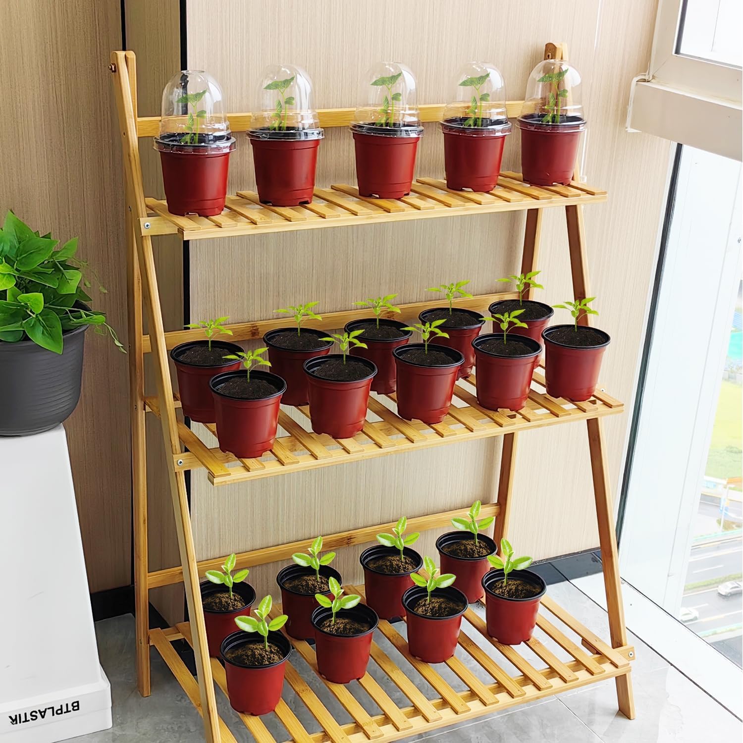 RooTrimmer Plant Nursery Pots with Humidity Domes, 50 Sets 4 Inch Soft Nursery Pots Quality Ones (50 Red Pots + 50