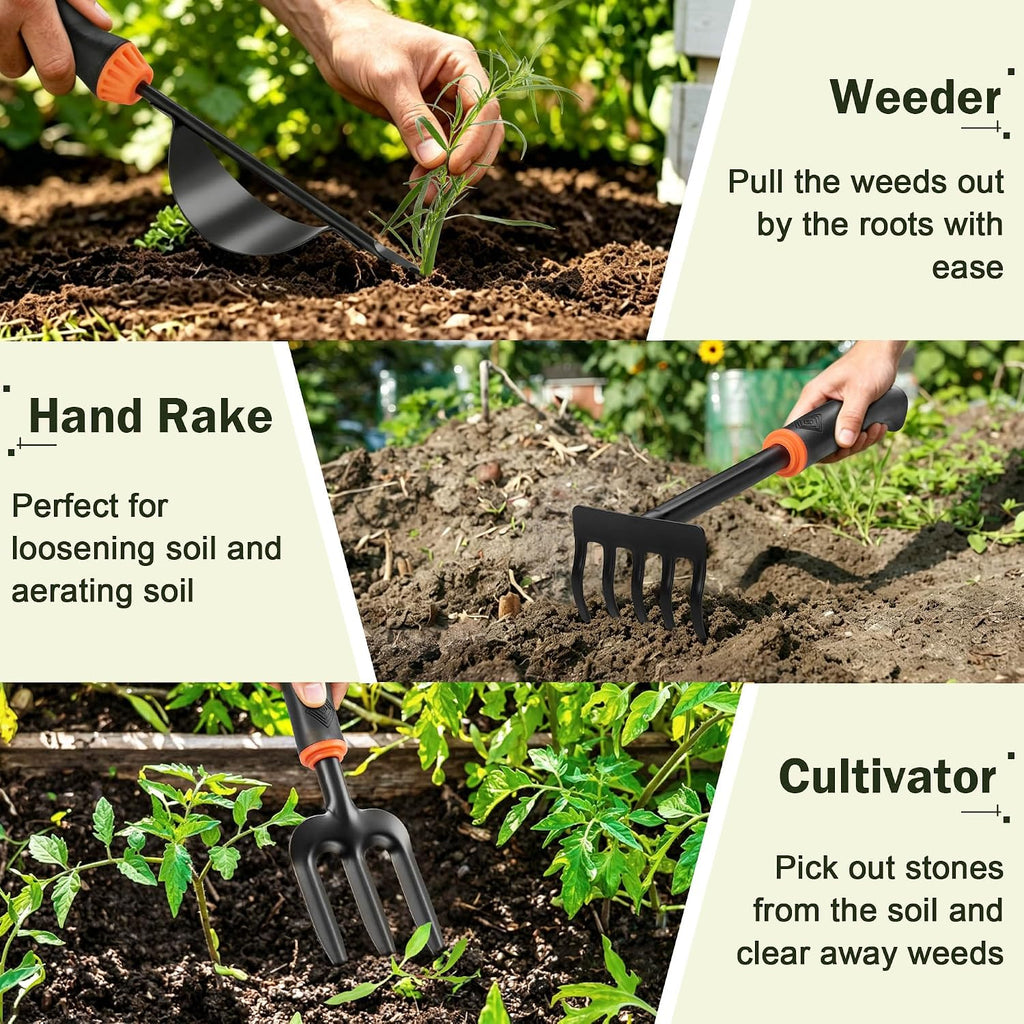 Joyfair Gardening Tools, 12 Pcs Garden Tool Set for Planting & Weeding | 1.4MM Thick Premium Steel, Less Prone to
