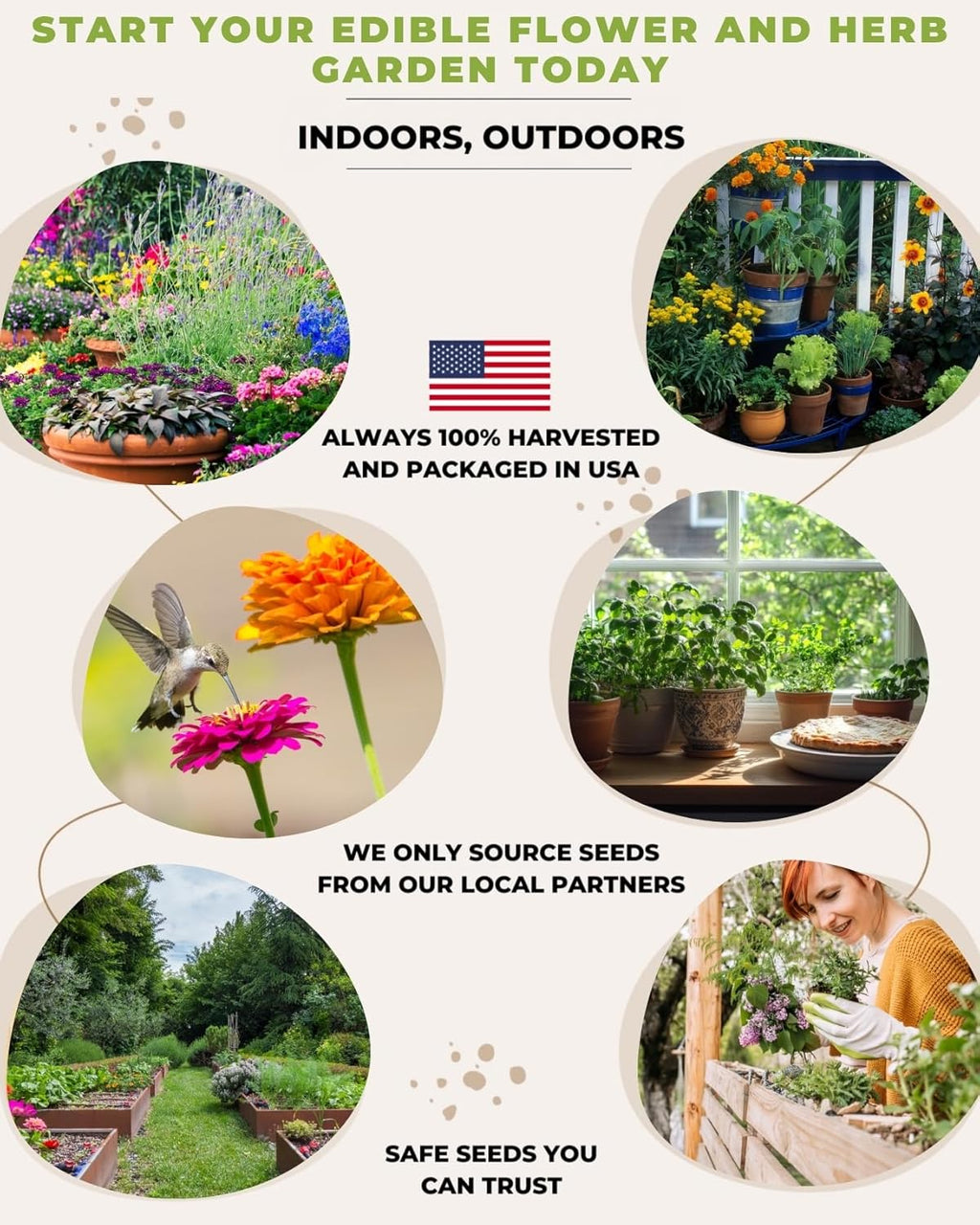 Tactiko Edible Flowers & Popular Herb Seed Kit | 35 Varieties | Non-GMO