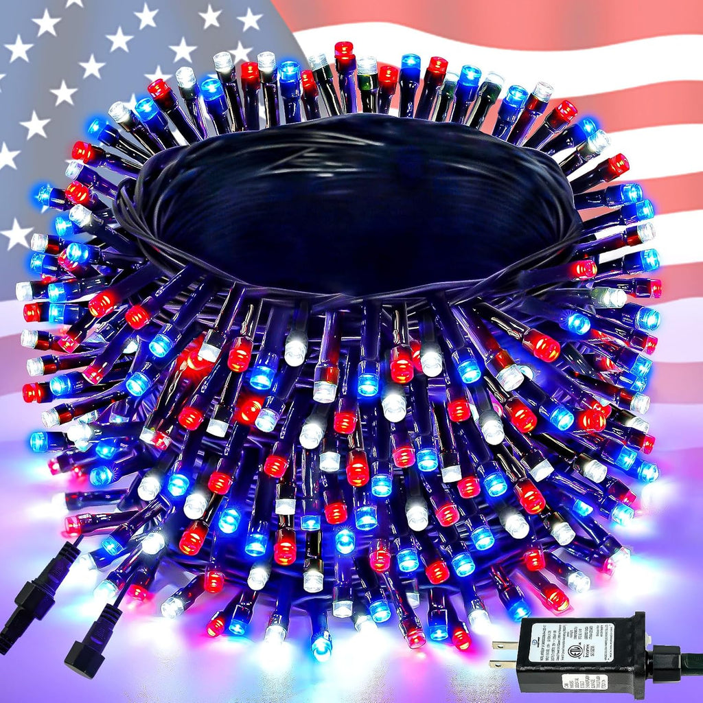 BHCLIGHT Connectable 88Ft 240LED 4th of July String Lights, Red White Blue