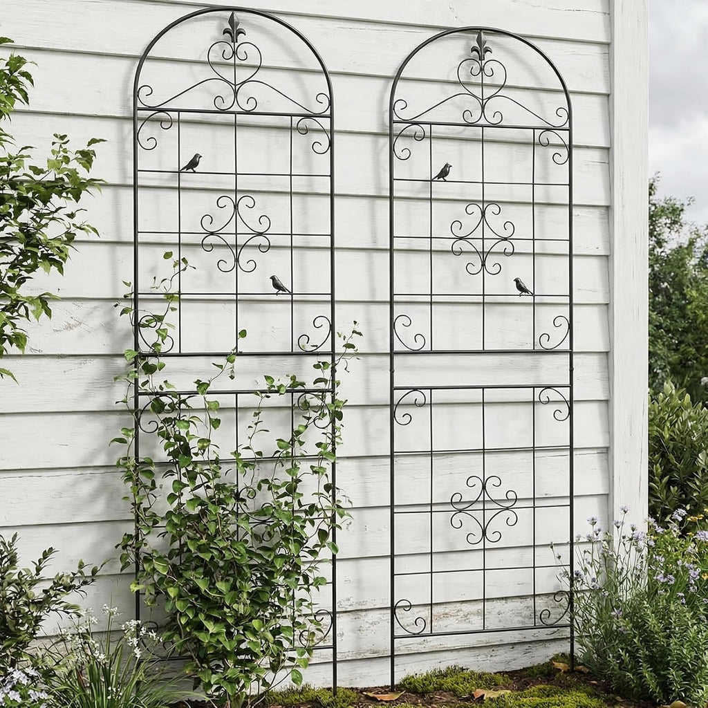 70.8" Black Metal Garden Trellis for Climbing Plants, 2 Pack | Rustproof steel lattice supports roses, clematis