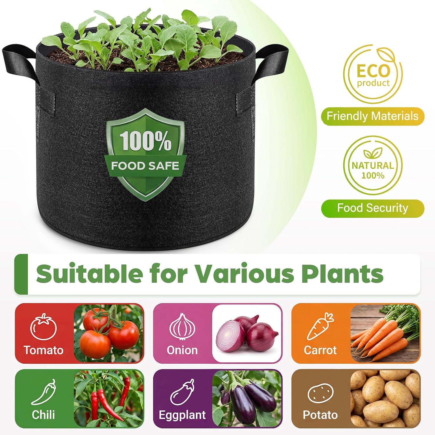 Songrey 10-Pack 10 Gallon Grow Bags | Thickened Nonwoven Fabric Pots, Outdoor Heavy Duty Garden Planters, Potato Grow