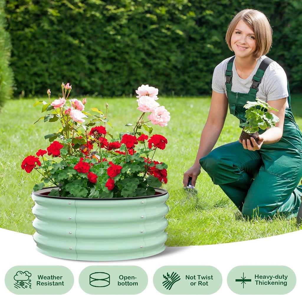 Garvee Galvanized Raised Garden Bed, 2Pcs Raised Garden Beds Outdoor, Round Planter Raised Beds with Gloves and Rubber