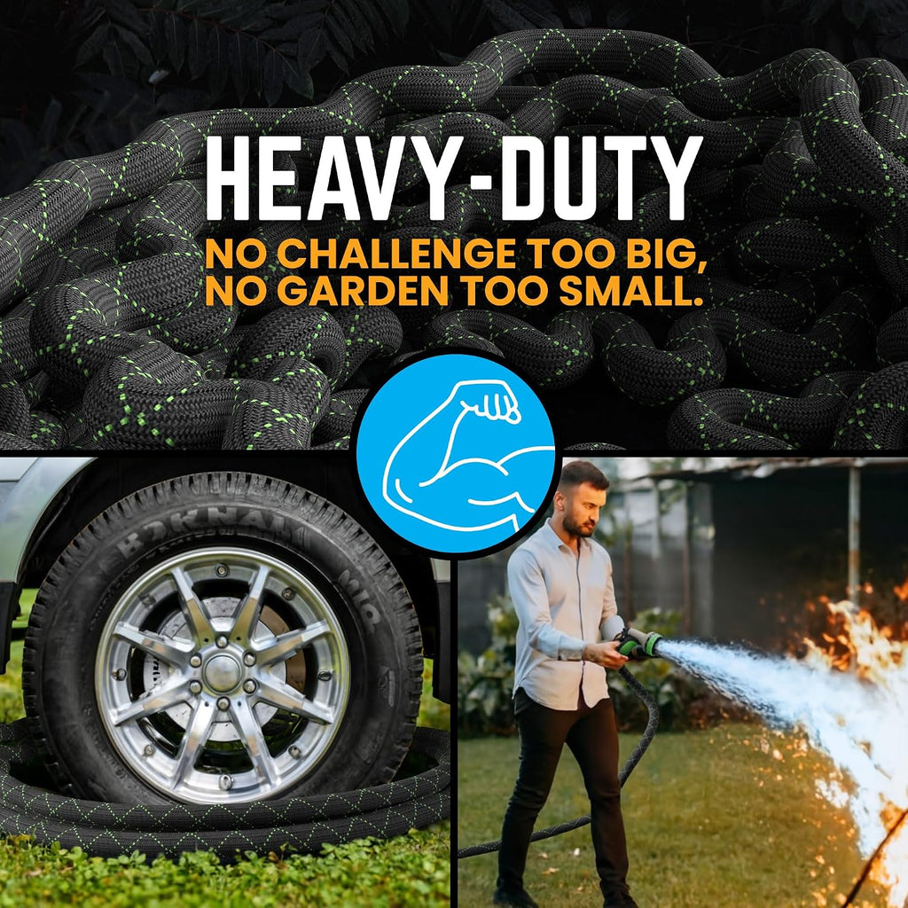 Garden Hose, NON-EXPANDABLE 25 Feet Premium Quality Stainless Steel Metal Water Hose with Durable Fabric Skin, Hose For