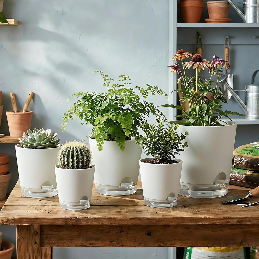 2026 Upgraded Self Watering Plant Pots with Drainage Hole, 8/7/6.5/6/5.5/5/4 Inch Flower Planting Containers for House