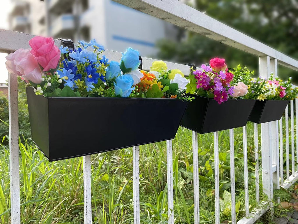 3 Pcs Large Hanging Flower Pots for Railing Or Fence 16 Inch Railing Planter Box for Any Balcony, Porch or Deck