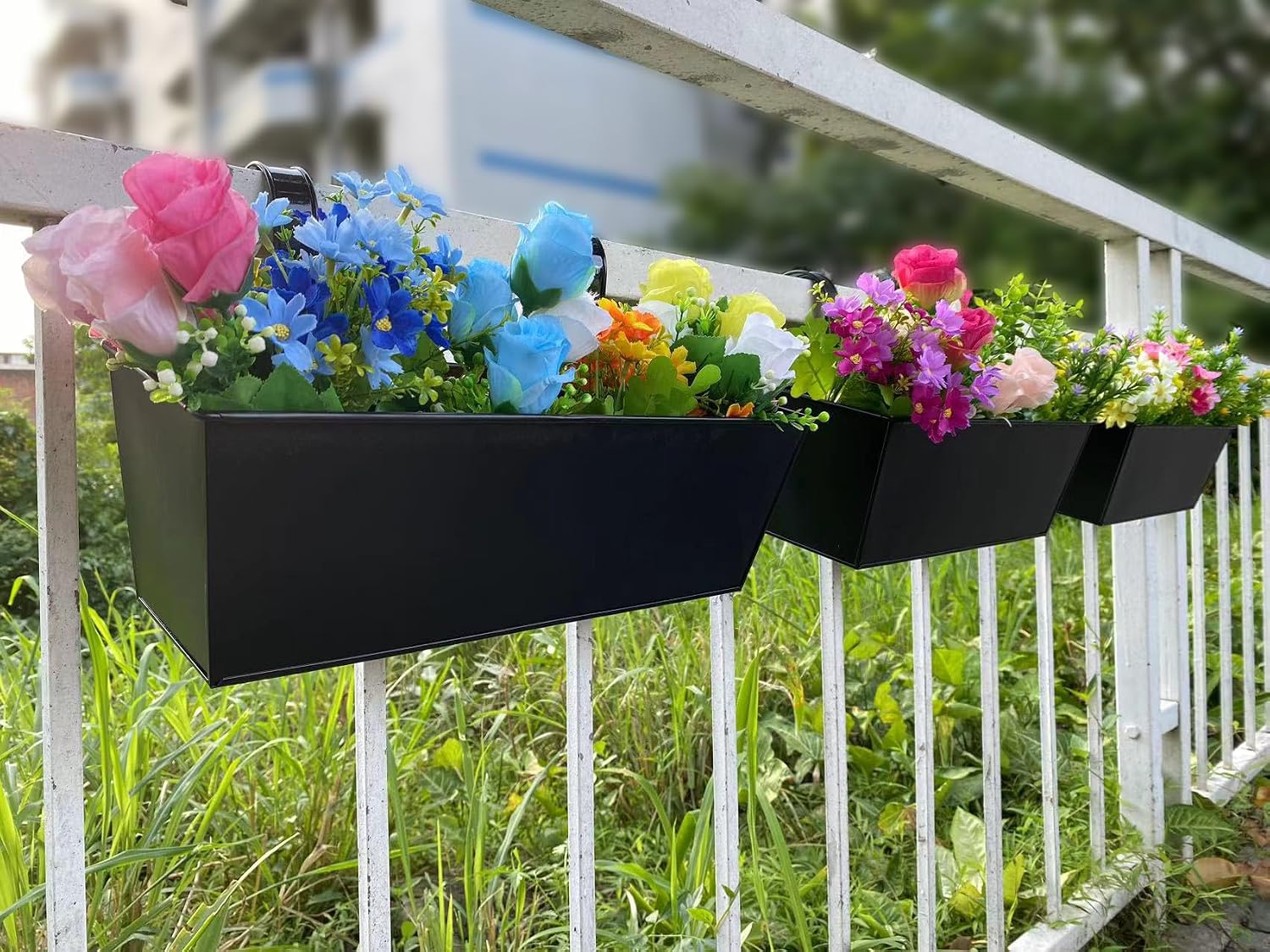 3 Pcs Large Hanging Flower Pots for Railing Or Fence 16 Inch Railing Planter Box for Any Balcony, Porch or Deck