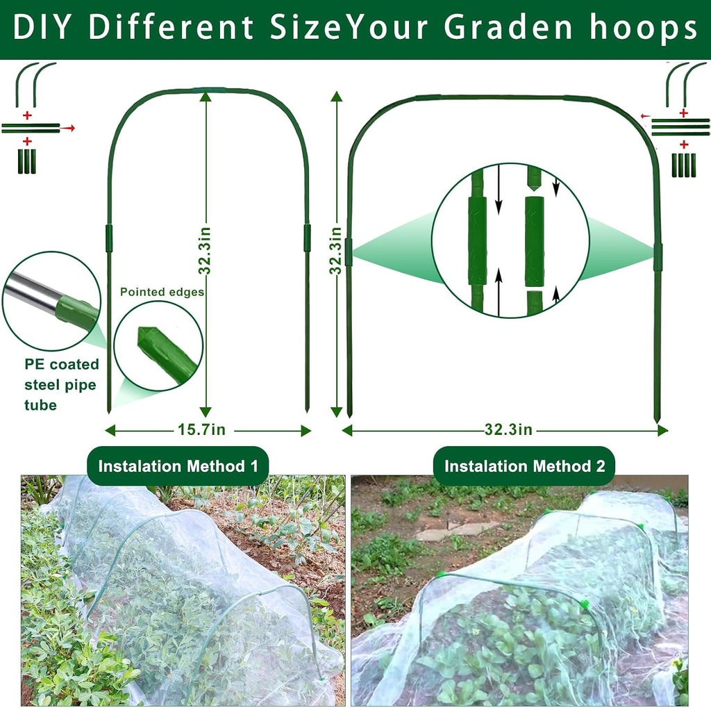 Garden Hoops for Raised beds, 10 Sets DIY Rust-Free Garden Tunnel 32.3"x 32.3" Greenhouse Hoops for Row Cover Garden