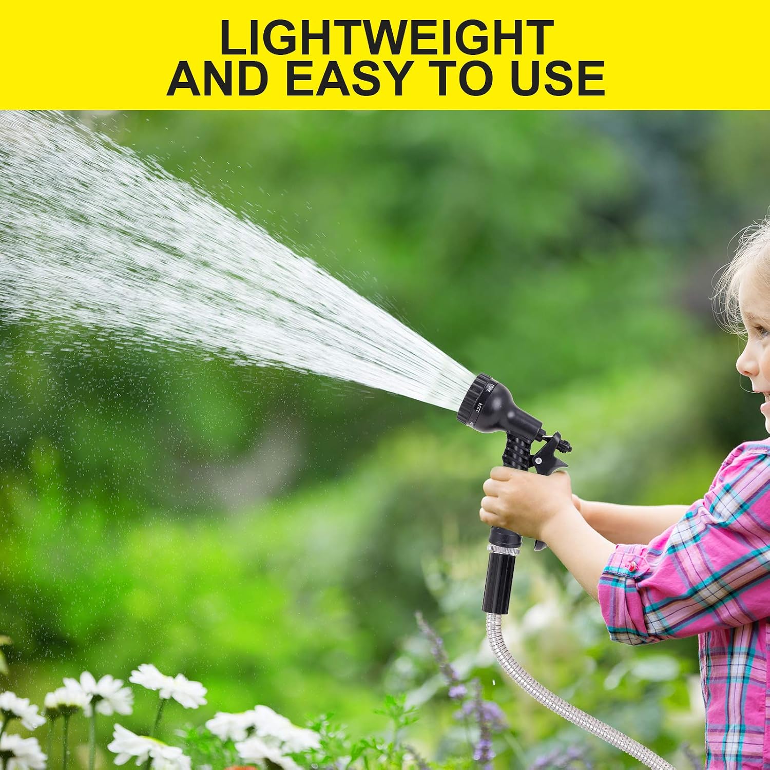 Stainless Steel Garden Hose 75 ft - Metal Water Hose with 2 Nozzles, Lightweight, Tangle Free & Kink Free, Heavy Duty