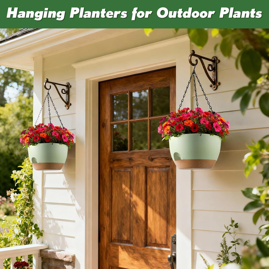 4-Piece Set of 8-Inch Hanging Planters with Automatic Watering System and Drip Tray, Includes Metal Chain, Suitable for