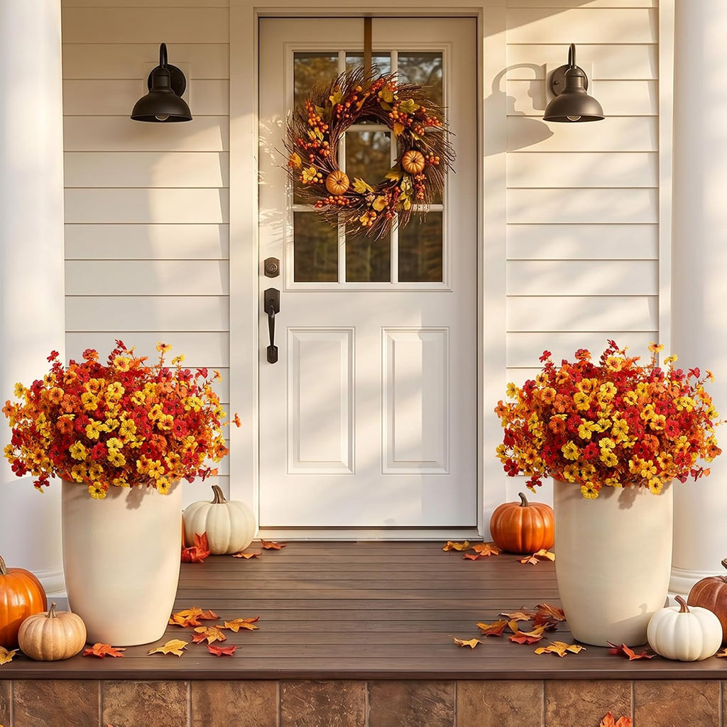 Lifewit Fall Artificial Flowers for Outdoor Indoor, 24 Bundles Plastic Fake Flowers Daisy with Eucalyptus Leaves for