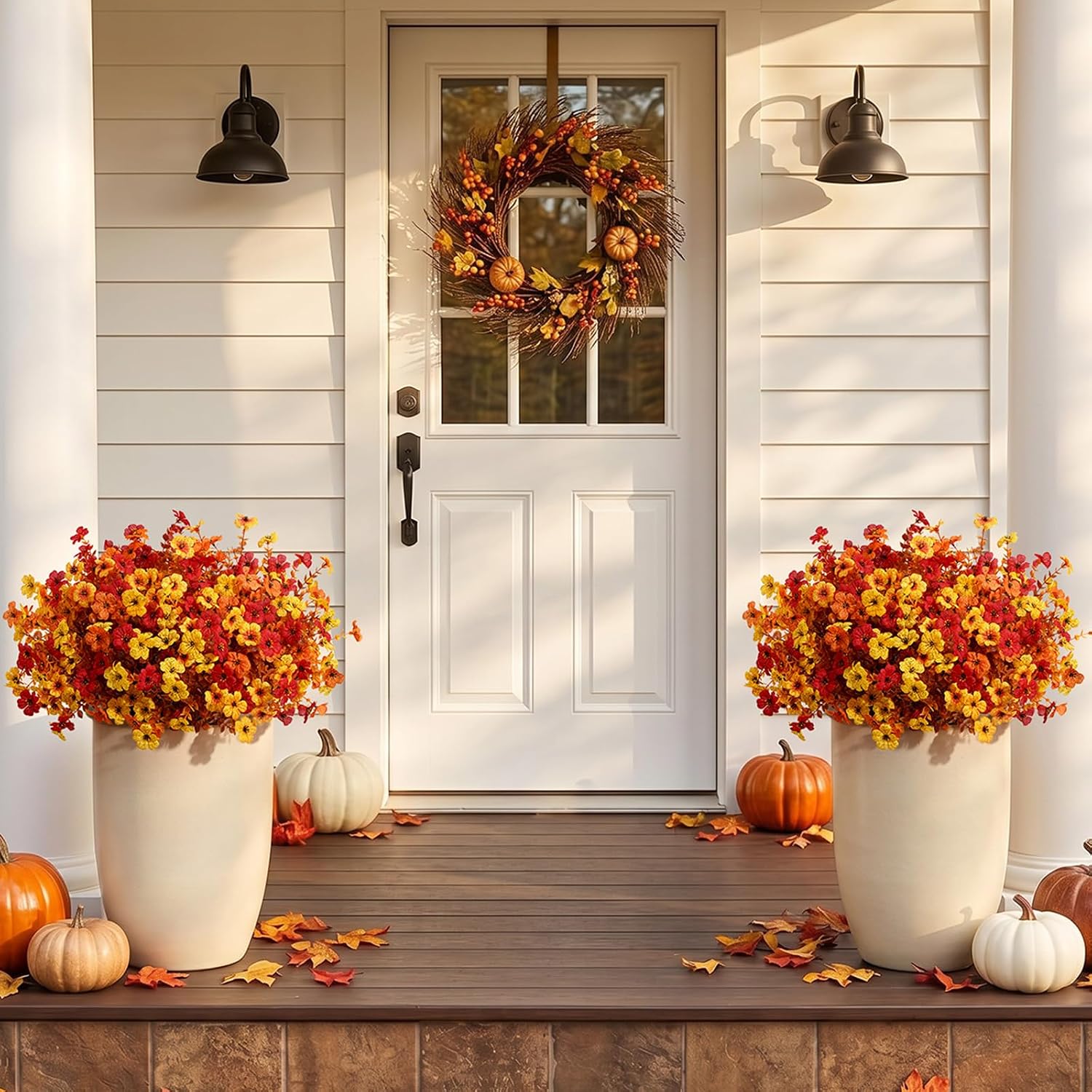 Lifewit Fall Artificial Flowers for Outdoor Indoor, 24 Bundles Plastic Fake Flowers Daisy with Eucalyptus Leaves for