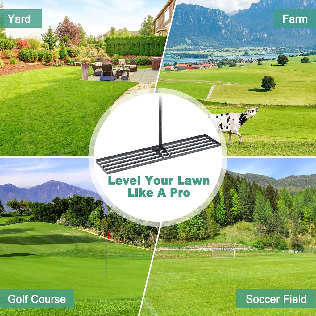 Lawn Leveling Rake 45"x10", Heavy Duty Rakes for Lawns with Anti-Rust Coating & Adjustable Handle, Effort-Saving Lawn