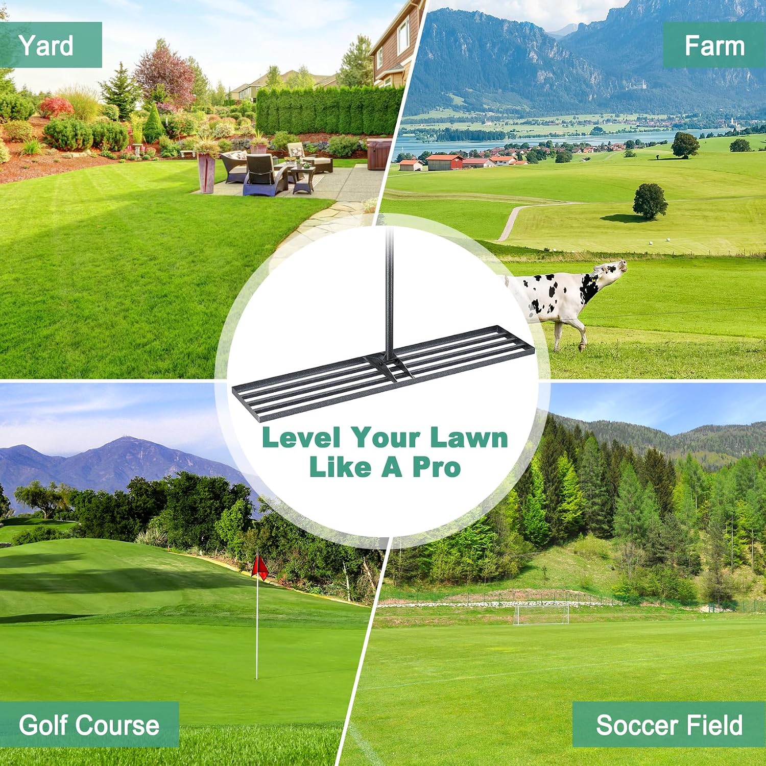Lawn Leveling Rake 45"x10", Heavy Duty Rakes for Lawns with Anti-Rust Coating & Adjustable Handle, Effort-Saving Lawn