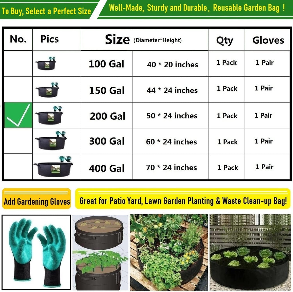 200 Gallon Big Raised Garden Bed Bag (50x24 inch) Large Plant Grow Bag for Tomato,Potato Planter,Herbs Veggies