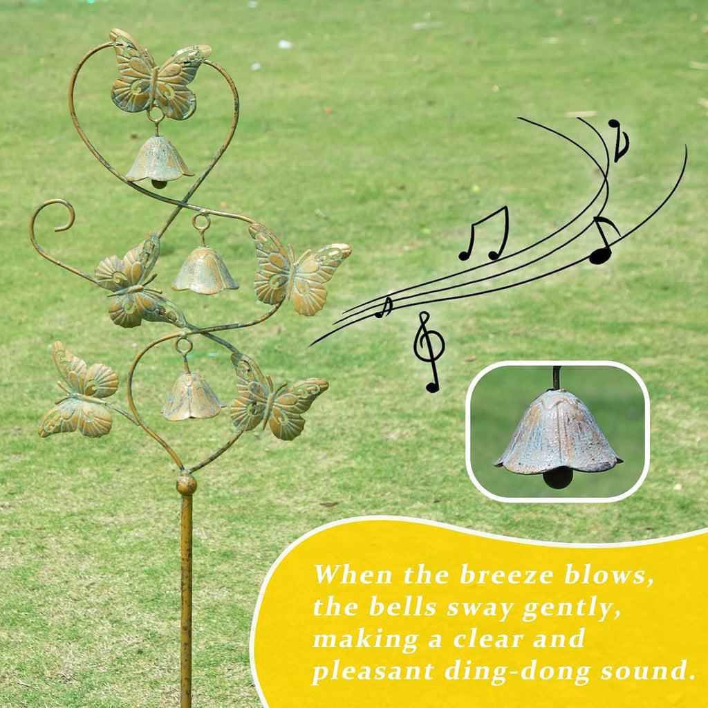Butterflies Metal Garden Decor,Outdoor Decorative Garden Stakes with Bells | 47.6"H Butterfly Garden Stakes,Yard