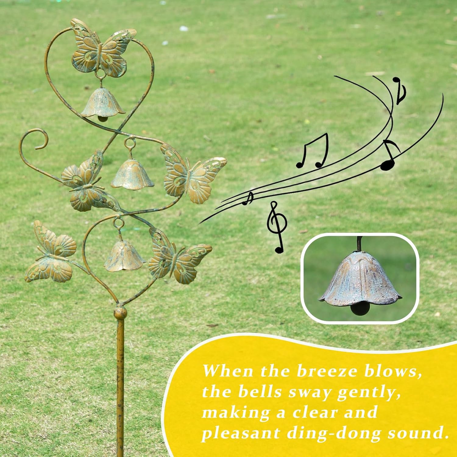 Butterflies Metal Garden Decor,Outdoor Decorative Garden Stakes with Bells | 47.6"H Butterfly Garden Stakes,Yard