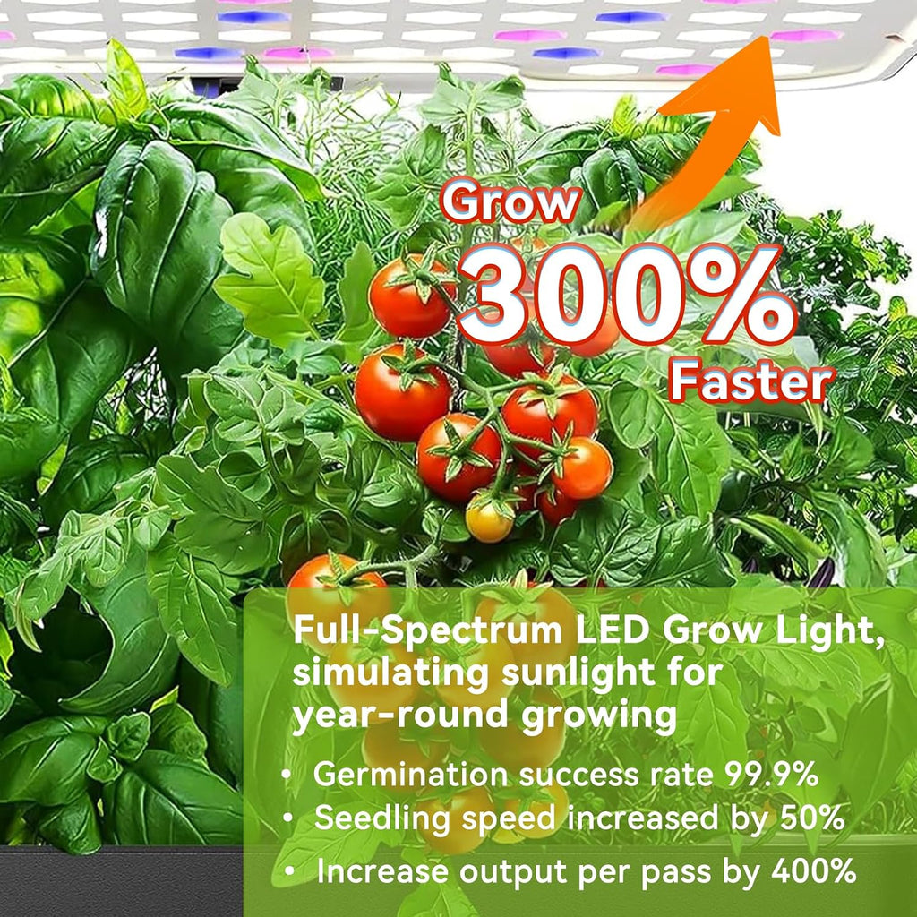 4-Tier 80 Pod Hydroponic Growing System, Smart Vertical Garden | Full-spectrum LED grow lights with auto water pump