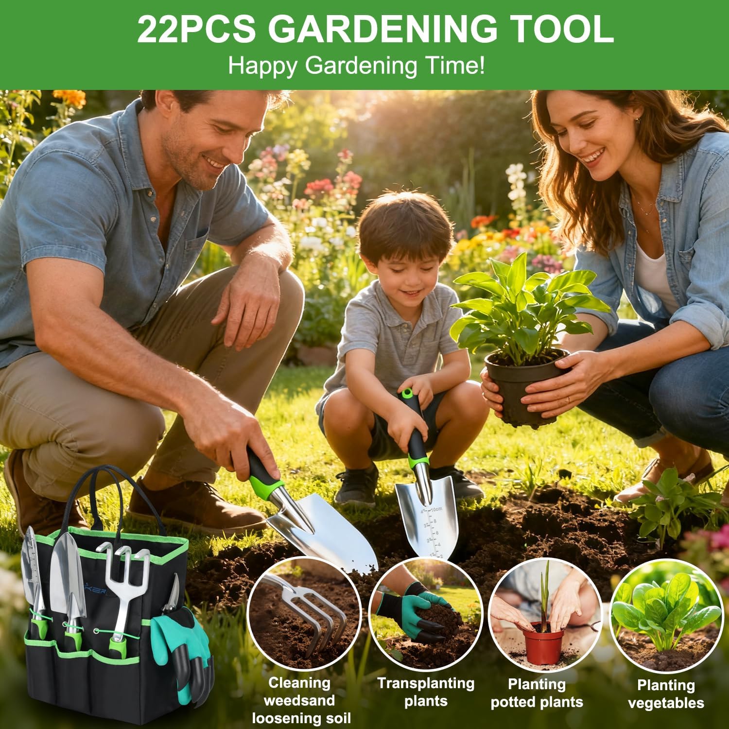 Yesker Gardening Tools 22-Piece Heavy Duty Garden Tool Set Gardening Supplies Gifts for Women Men Gardening Hand Tool
