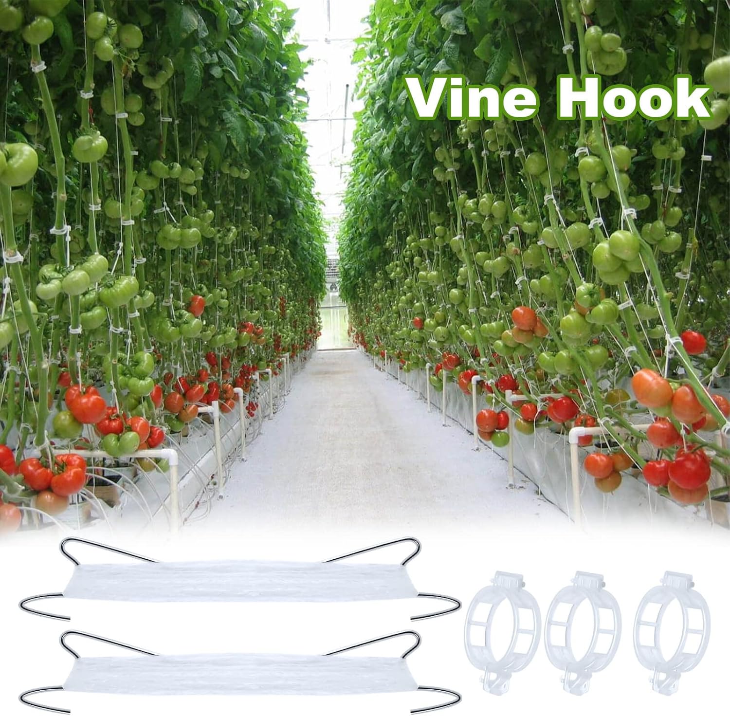 80Pcs Tomato Hooks with String, Support Hooks, Holder & Plant Support Clips with 33.3ft Twine to Prevent Pinching or