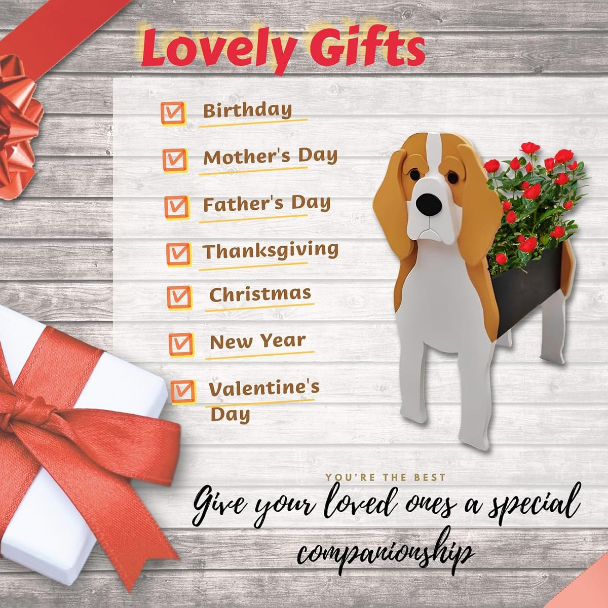 Beagle Dog Planter Pots, Animal Shaped Flower Pot | Cute Plant Gift for Women and Pet Lovers, Indoor Outdoor Garden