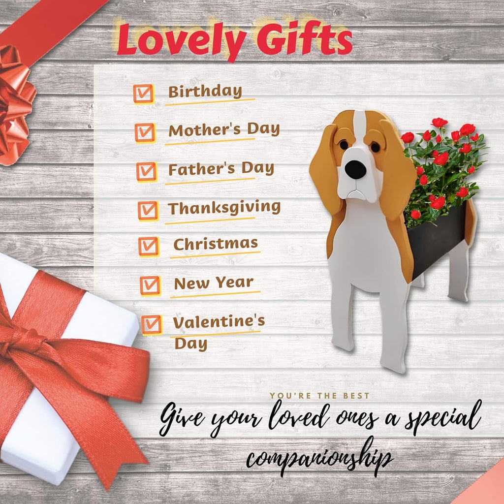 Beagle Dog Planter Pots, Animal Shaped Flower Pot | Large Cute Plant Gift for Women and Pet Lovers, Indoor Outdoor