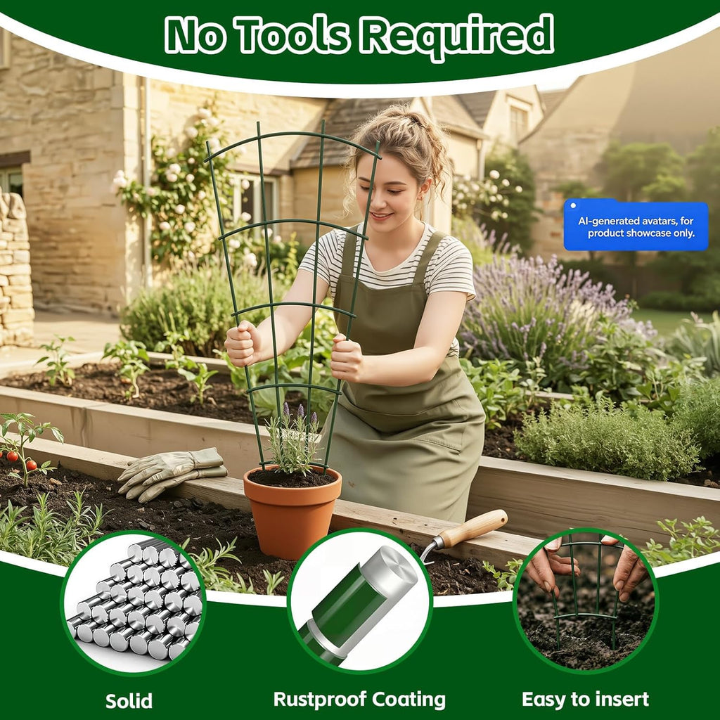 24" Metal Plant Trellis, Climbing Plant Support, 4 Pack (Green) | Rust-resistant coating | Sturdy metal frame | Easy