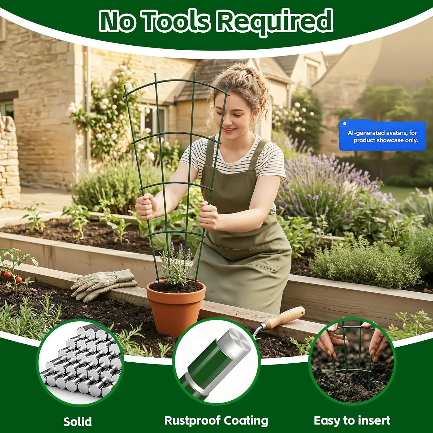 24" Metal Plant Trellis, Climbing Plant Support, 4 Pack (Green) | Rust-resistant coating | Sturdy metal frame | Easy